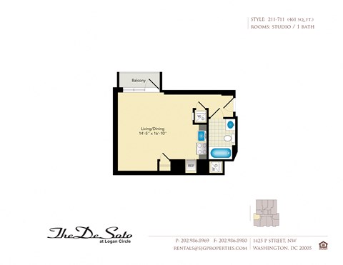 The DeSoto 11 Floor Plan at The DeSoto Apartments in Washington, DC 20005